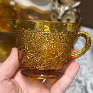 Amber Glass Teacup with Floral Design